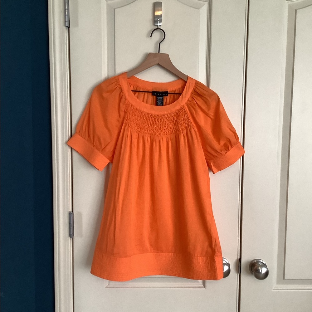 Attention Orange Resort Style Cotton Blouse Tunic Large